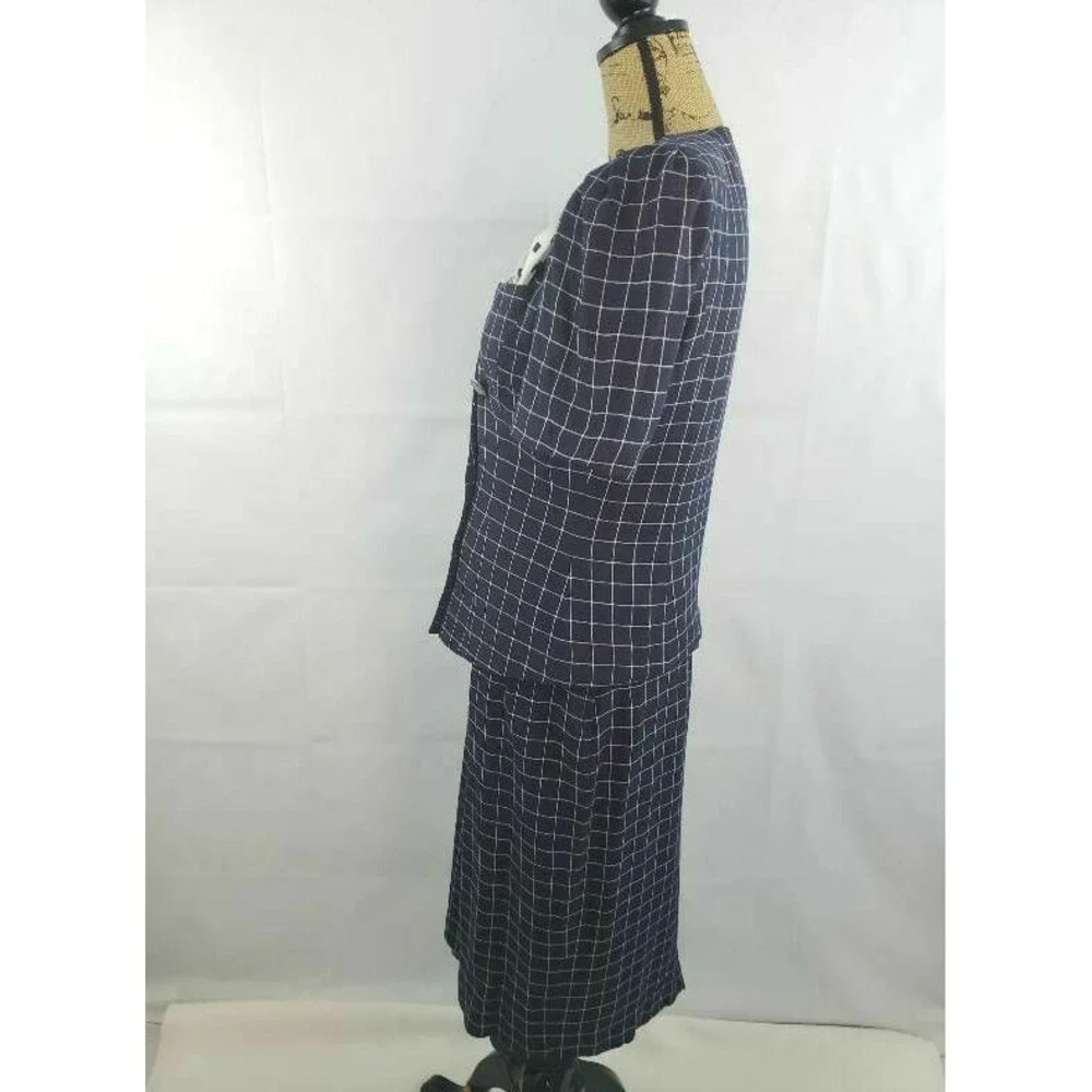 Kasper ASL Women wear Skirt Suit Blue Windowpane Lined Shoulder‎ -Padded 8/9 S54